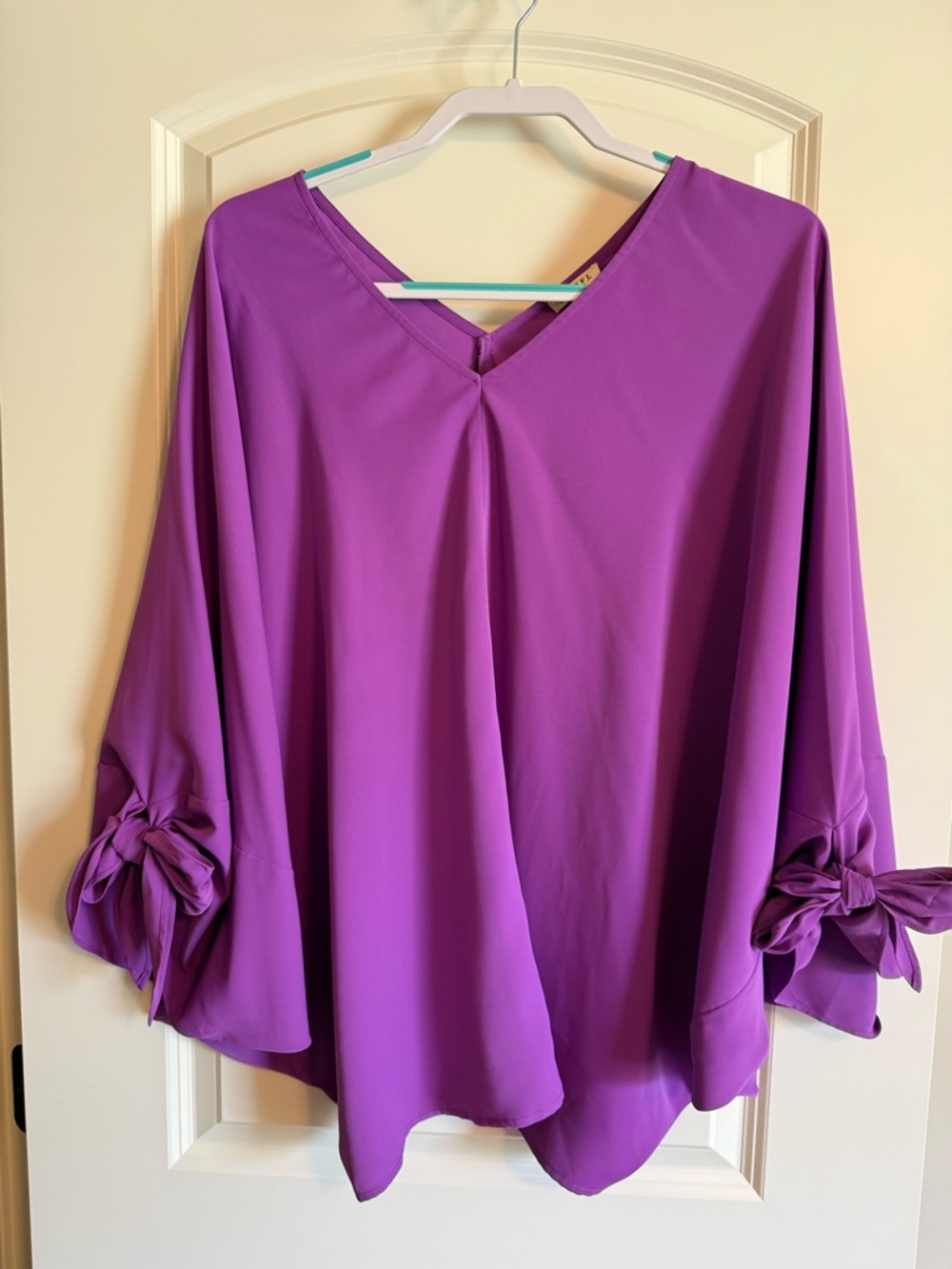 Jodifl Purple Tie Sleeve Blouse Size Large Flowy V-Neck Top